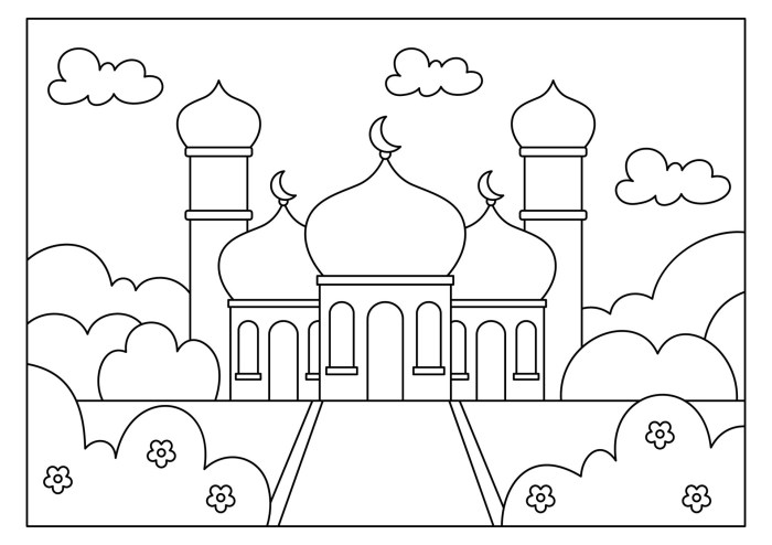 Mewarnai gambar masjid untuk anak tk